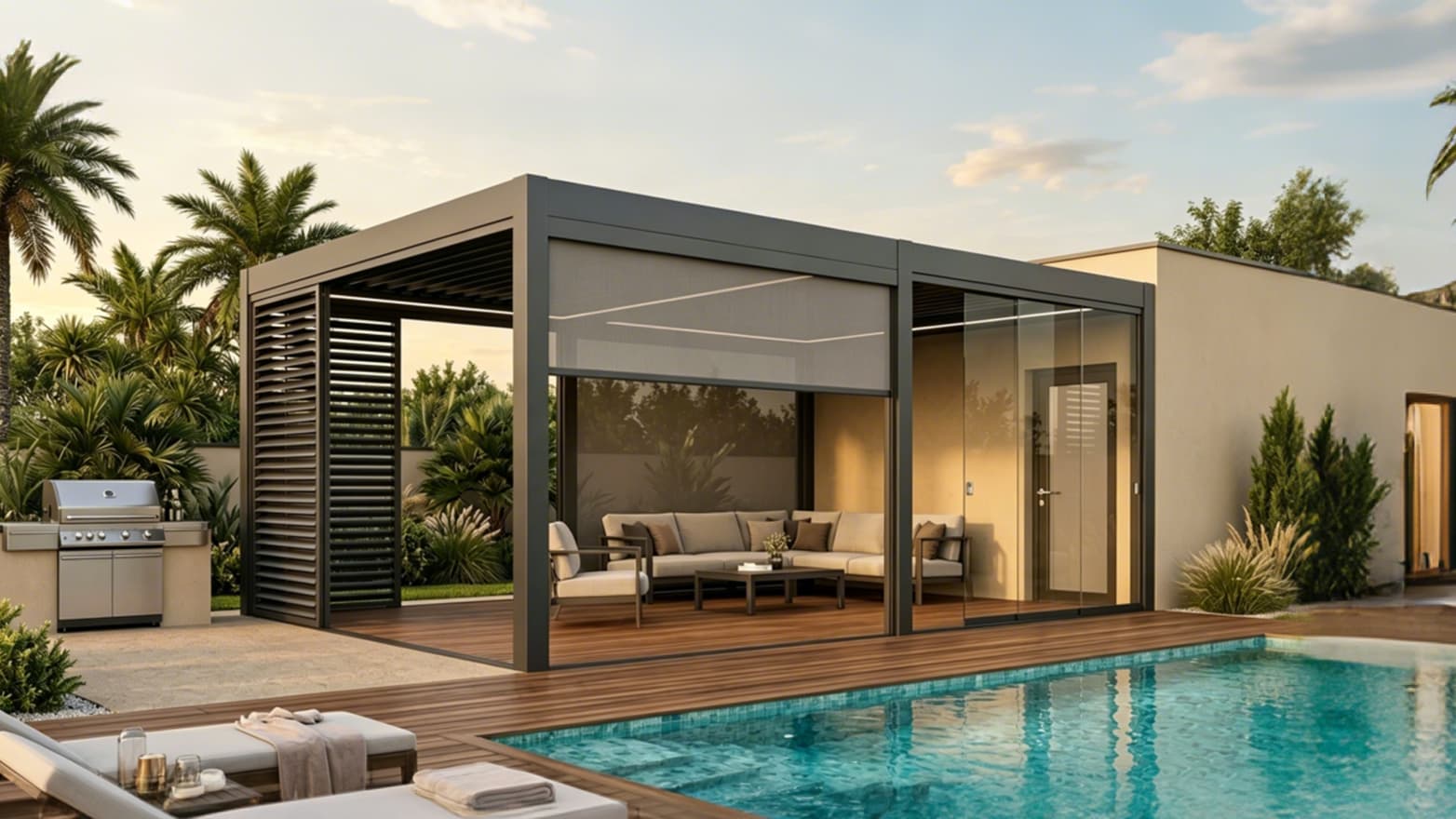 Rooftop space aluminum pergola application for exposed outdoor areas