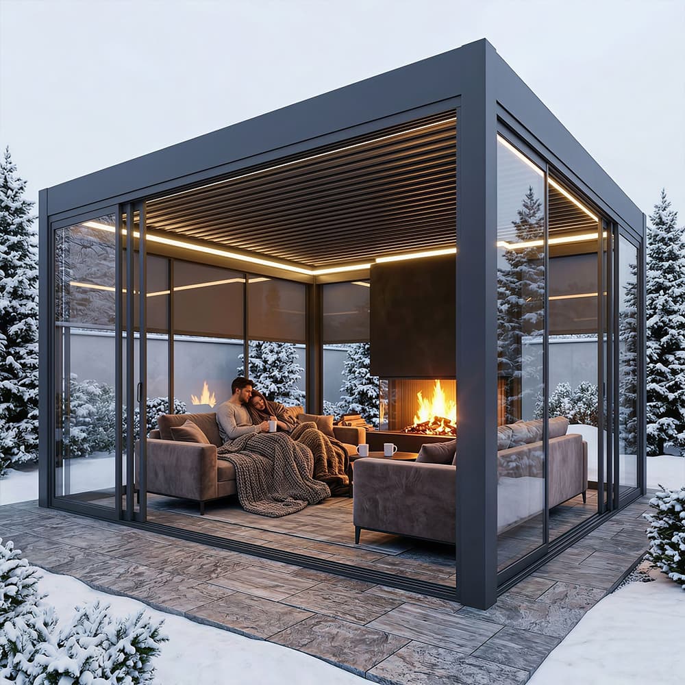 Private buyer outdoor living scenario with aluminum pergola and patio planning